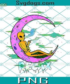 Alien Smoking Relax PNG, Alien Smoking Weed High Moon PNG, Cannnabis PNG