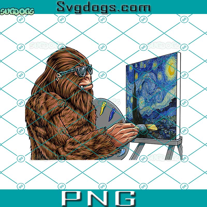 Starry Night Bigfoot Painting PNG, Funny Sasquatch Graphic Art PNG, Bigfoot PNG