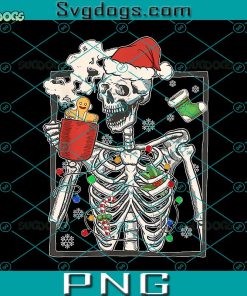 Christmas Skeleton PNG, Christmas Skeleton With Smiling Skull Drinking Coffee PNG