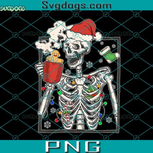 Christmas Skeleton PNG, Christmas Skeleton With Smiling Skull Drinking Coffee PNG