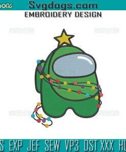 Among Us Christmas Tree Embroidery Design File, Green Among Us Santa Embroidery Design File