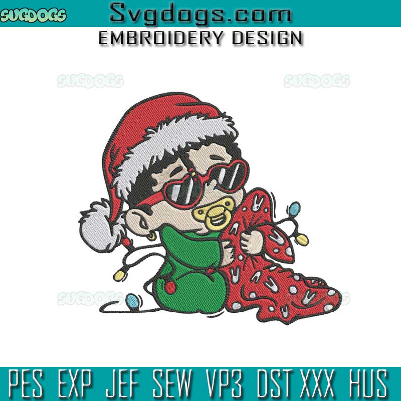 Baby Benito Christmas Embroidery Design File, Bad Bunny Santa Embroidery Design File