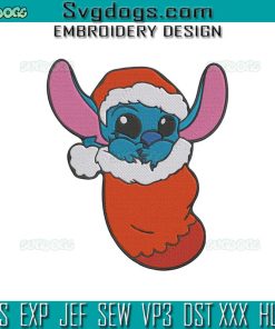 Stitch Christmas Socks Embroidery Design File, Stitch Santa Hat Embroidery Design File
