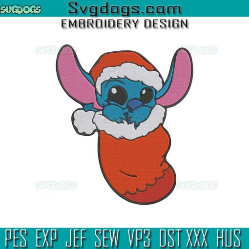 Stitch Christmas Socks Embroidery Design File, Stitch Santa Hat Embroidery Design File