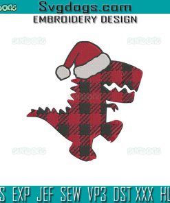 Dinosaur Buffalo Plaid Embroidery Design File, T-Rex Merry Christmas Embroidery Design File