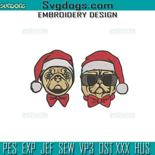 Christmas Dog Pug Santa Hat Embroidery Design File, Christmas Dog Embroidery Design File
