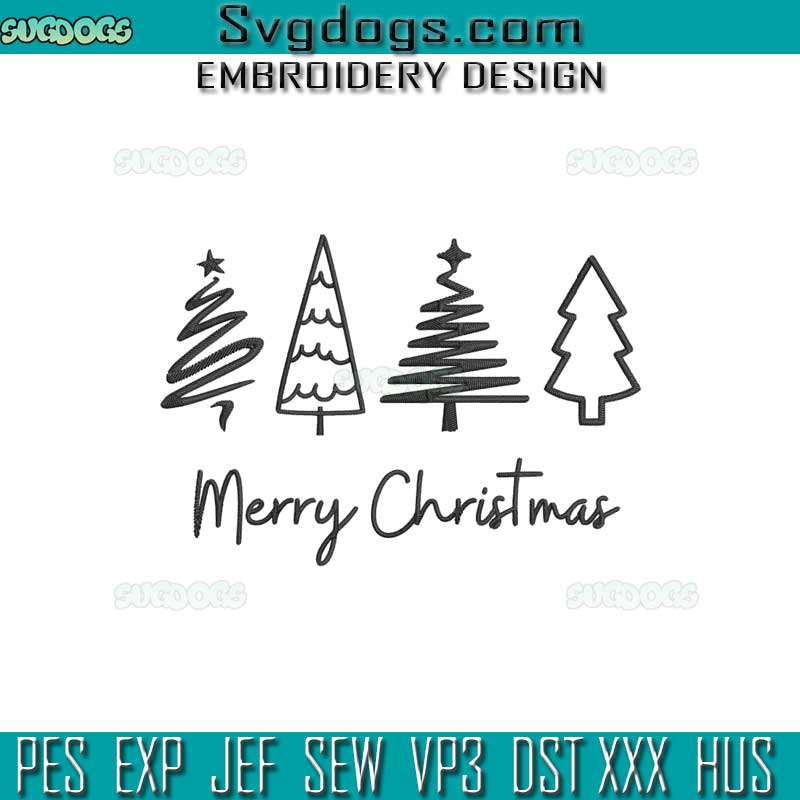Christmas Tree Embroidery Design File, Merry Christmas With Christmas Tree Embroidery Design File