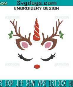 Christmas Unicorn Embroidery Design File, Christmas Reindeer Embroidery Design File