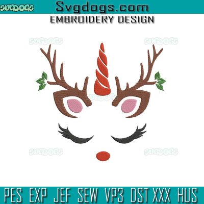 Christmas Unicorn Embroidery Design File, Christmas Reindeer Embroidery