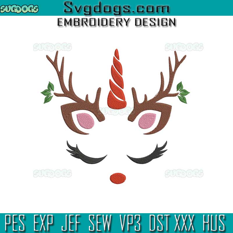 Christmas Unicorn Embroidery Design File, Christmas Reindeer Embroidery Design File