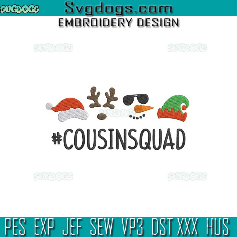 Christmas Cousin Squad Embroidery Design File, Santa Hat, Elf, Reindeer, Snowman Embroidery Design File