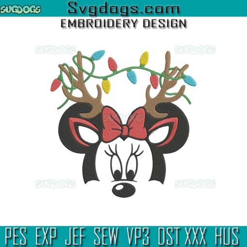 Reindeer Mickey Mouse Christmas Lights Embroidery Design File, Disney Christmas Embroidery Design File