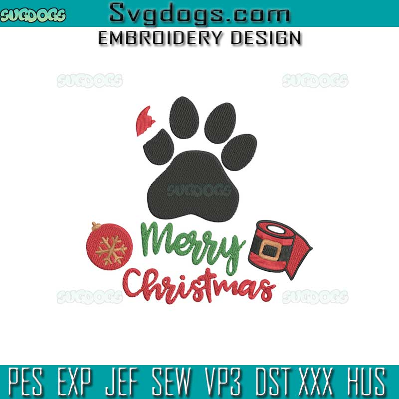 Dog Paw Merry Christmas Embroidery Design File, Merry Christmas Paw Embroidery Design File