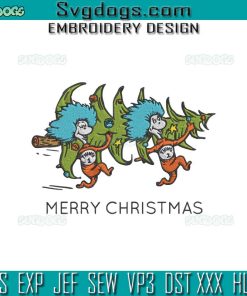 Christmas Tree Thing 1 Thing 2 Embroidery Design File, Dr Seuss Merry Christmas Tree Embroidery Design File