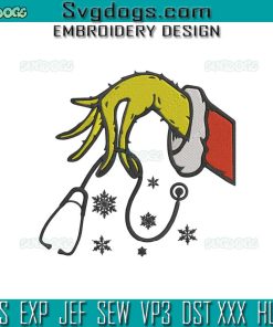 Grinch Hand Holding Stethoscope Embroidery Design File, Grinch Nurse Christmas Embroidery Design File
