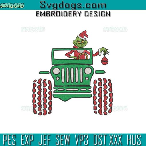 Grinch Christmas Jeep Embroidery Design File, Grinch Santa Embroidery Design File