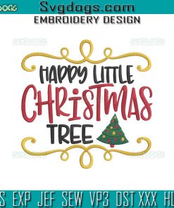 Happy Little Christmas Tree Embroidery Design File, Christmas Tree Embroidery Design File