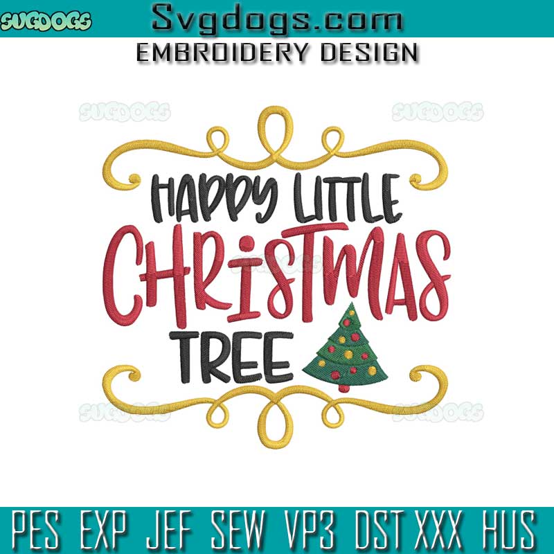 Happy Little Christmas Tree Embroidery Design File, Christmas Tree Embroidery Design File