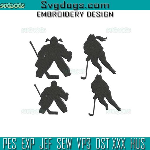 Hockey Player Embroidery Design File, Ice Hockey Boy And Girl Embroidery Design File