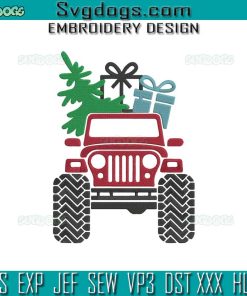 Christmas Jeep Embroidery Design File, Jeep Christmas Tree And Gift Box Embroidery Design File