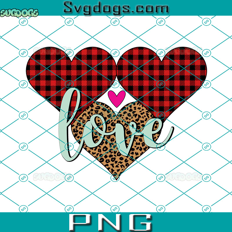 Love PNG, Heart Trio PNG, Buffalo Plaid Heart PNG, 3 Hearts Valentine PNG