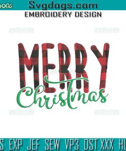 Buffalo Plaid Merry Christmas Embroidery Design File, Merry Christmas Embroidery Design File