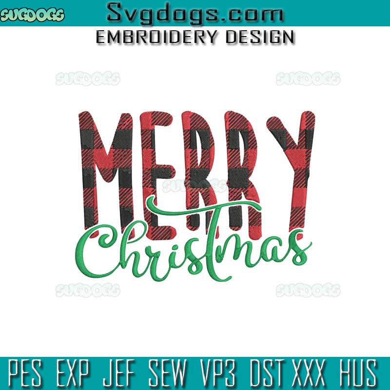 Buffalo Plaid Merry Christmas Embroidery Design File, Merry Christmas Embroidery Design File