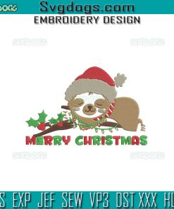 Merry Christmas Sloth Embroidery Design File, Winter Soth Embroidery Design File