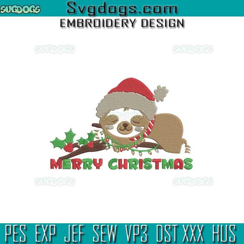 Merry Christmas Sloth Embroidery Design File, Winter Soth Embroidery Design File