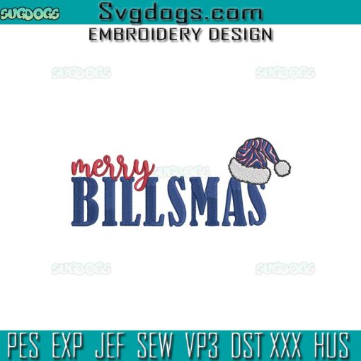 Merry Billsmas Embroidery Design File, Santa Hat Buffalo Billsmas Embroidery Design File