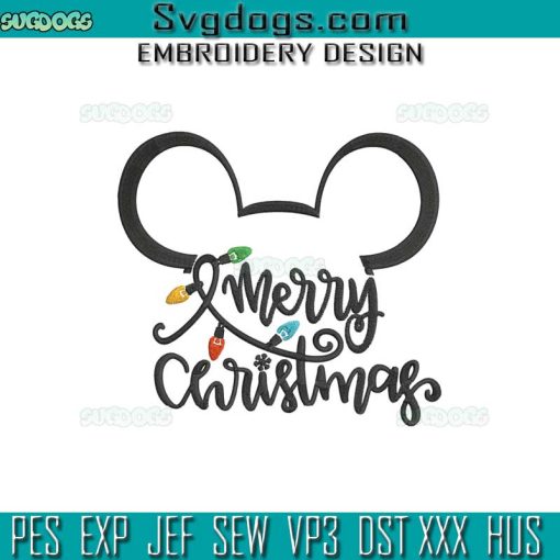 Mickey Merry Christmas Embroidery Design File, Merry Christmas Lights Embroidery Design File