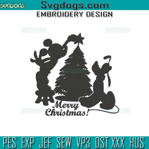 Mickey And Pluto Christmas Tree Embroidery Design File, Disney Merry Christmas Embroidery Design File