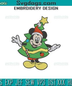 Mickey Christmas Tree Embroidery Design File, Mickey Santa Hat Embroidery Design File