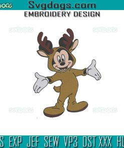 Mickey Reindeer Embroidery Design File, Mickey Christmas Embroidery Design File