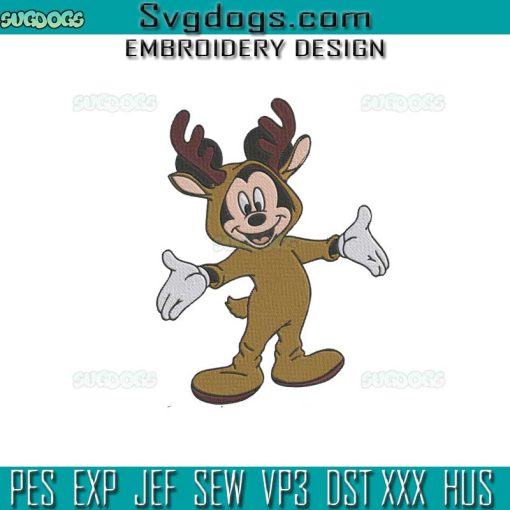 Mickey Reindeer Embroidery Design File, Mickey Christmas Embroidery Design File