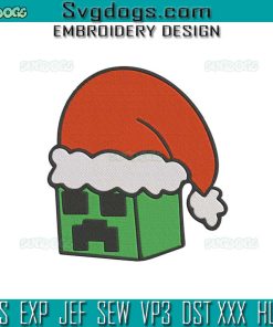 Minecraft Creeper Santa Embroidery Design File, Christmas Minecraft Embroidery Design File