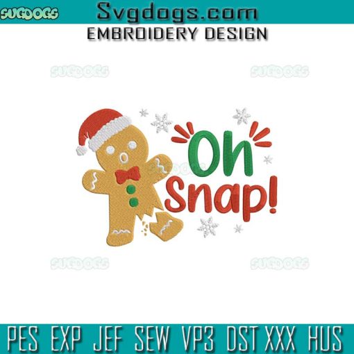 Oh Snap Gingerbread Man Christmas Embroidery Design File, Gingerbread Santa Embroidery Design File