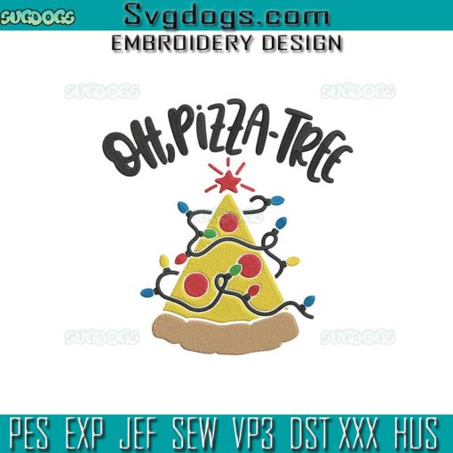 Pizza Christmas Embroidery Design File, Oh Pizza Tree Embroidery Design File