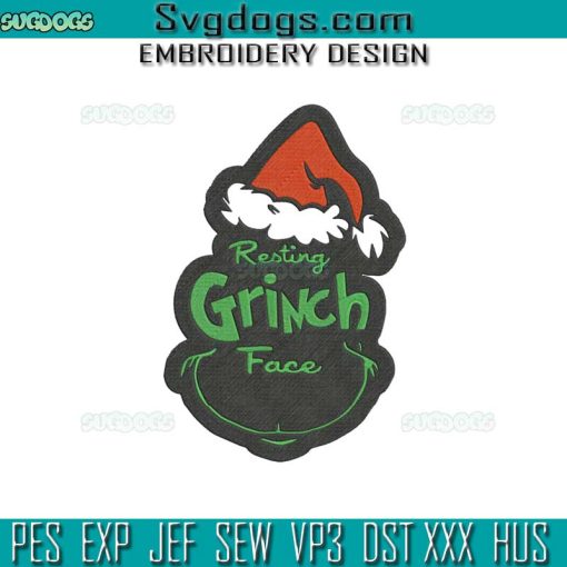 Resting Grinch Face Embroidery Design File, Grinch Christmas Embroidery Design File