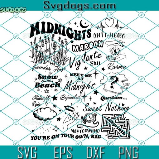 Midnights Tracklist Comfort Color SVG, Snow On The Beach SVG, Anti Hero SVG, Sweet Nothing SVG PNG DXF EPS