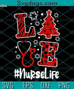 Nurse Life Christmas SVG, Love Nurse Leopard Buffalo Plaid SVG, Tree Christmas SVG PNG DXF EPS