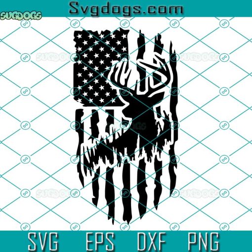 Deer Flag SVG, Distressed American Flag Deer Head SVG, Deer Hunting SVG PNG DXF EPS