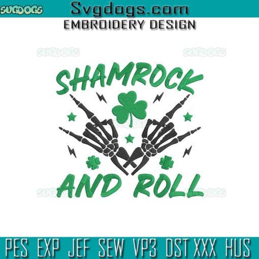 Shamrock And Roll Skeleton Hand Embroidery Design File, St Patrick’s Day Embroidery Design File