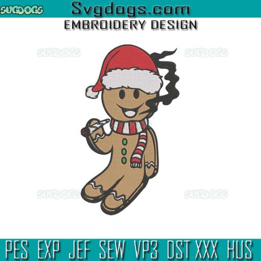 Smoking Gingerbread Man Embroidery Design File, Smoking Weed Embroidery Design File
