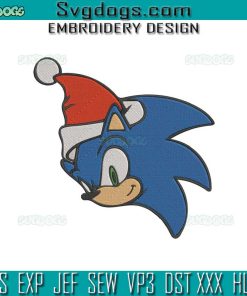 Sonic Head With Santa Hat Embroidery Design File, Sonic Christmas Embroidery Design File