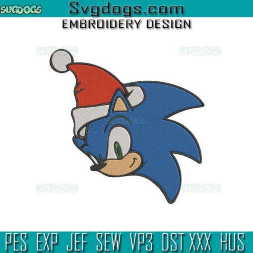 Sonic Head With Santa Hat Embroidery Design File, Sonic Christmas Embroidery Design File