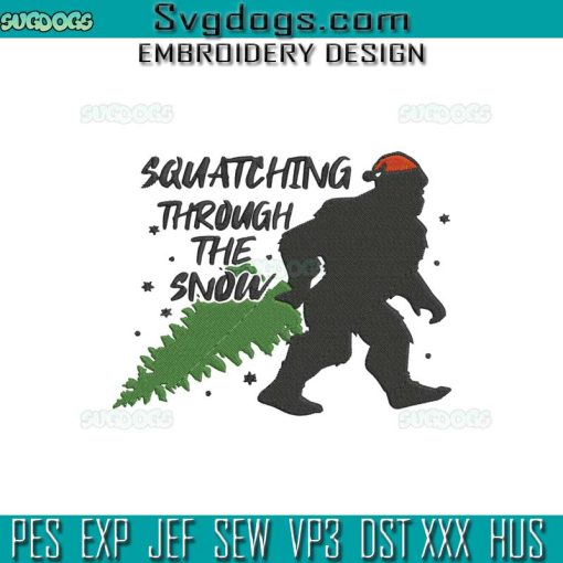 Squatching Through The Snow Embroidery Design File, Bigfoot Christmas Embroidery Design File