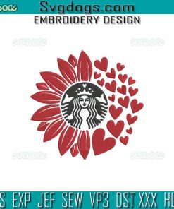 Valentine Hearts Sunflower Starbucks Embroidery Design File, Coffee Valentine Embroidery Design File