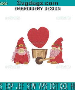 Valentines Gnome Embroidery Design File, Valentines Day Gnome Barrow Couple Embroidery Design File