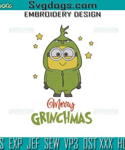 Grinch Minion Christmas Embroidery Design File, Merry Grinchmas Embroidery Design File